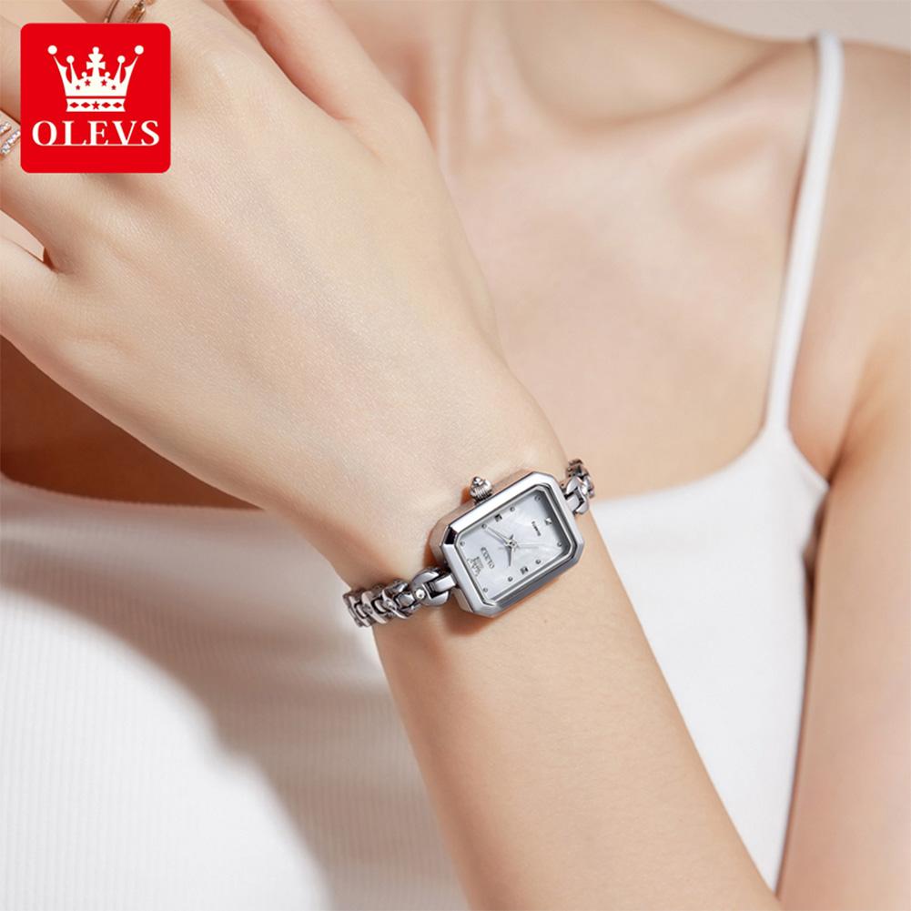 OLEVS Women's Watches Elegant Fashion Small Square Dial Stainless Steel Original Brand Quartz Wristwatch for Lady Waterproof New