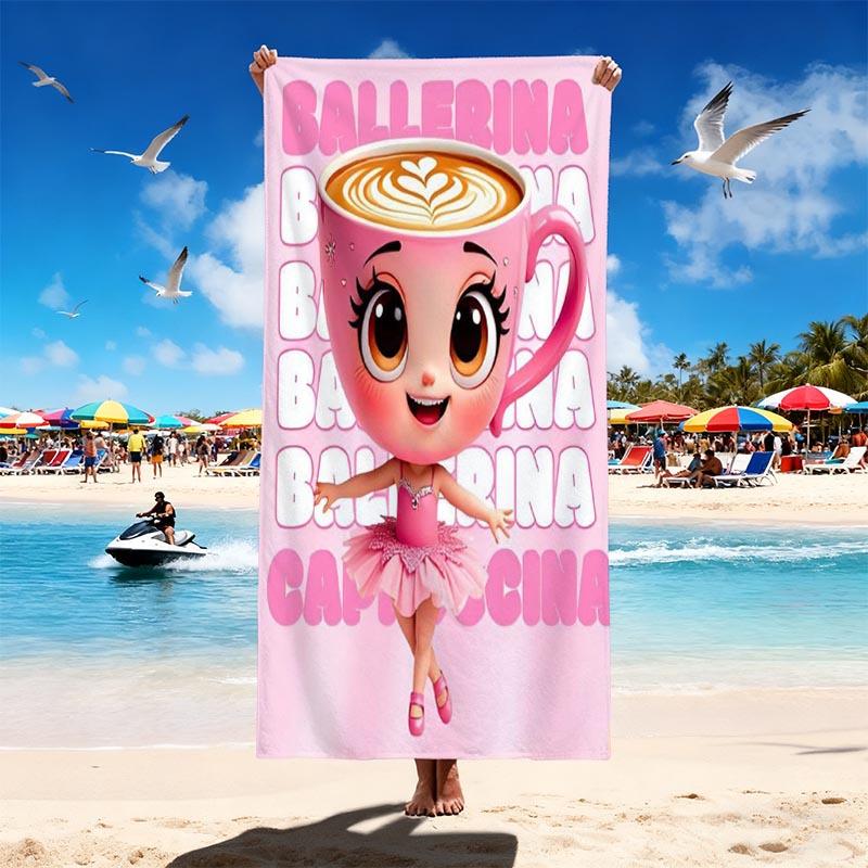 Кавайи Балерина Кофейная Кружка Микрофибровое Пляжное Полотенце Розовое Быстросохнущее Мягкое Впитывающее Полотенце для Ванны для Детей Девочек Лето Бассейн
