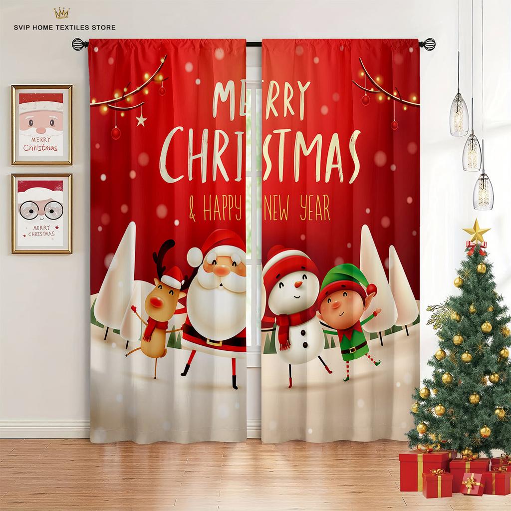 Детские любимые мультяшные рождественские шторы с Сантой, 2 панели, для комнаты мальчика, девочки, спальни, гостиной, балкона
