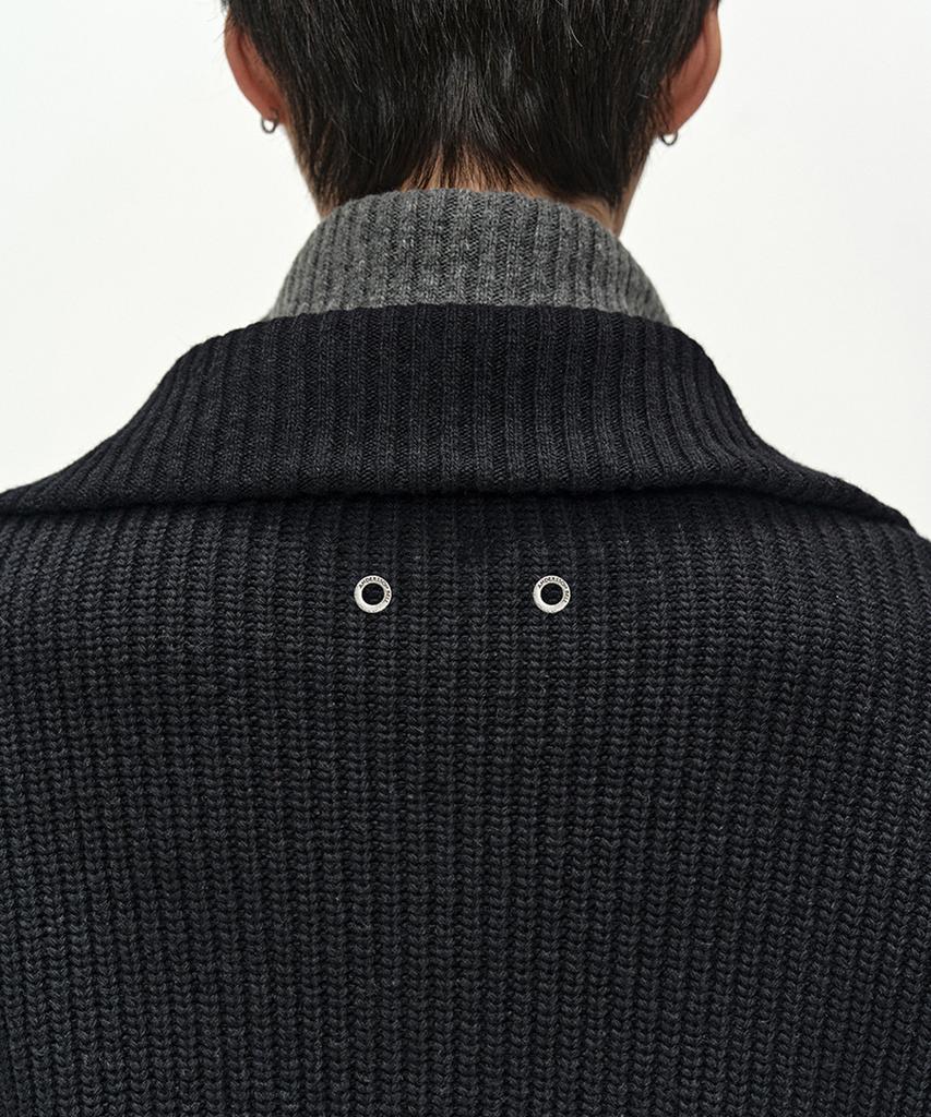 ADSB ANDERSSON BELL Double Layered Quarter Zip-Up Sweater (Black/Grey)