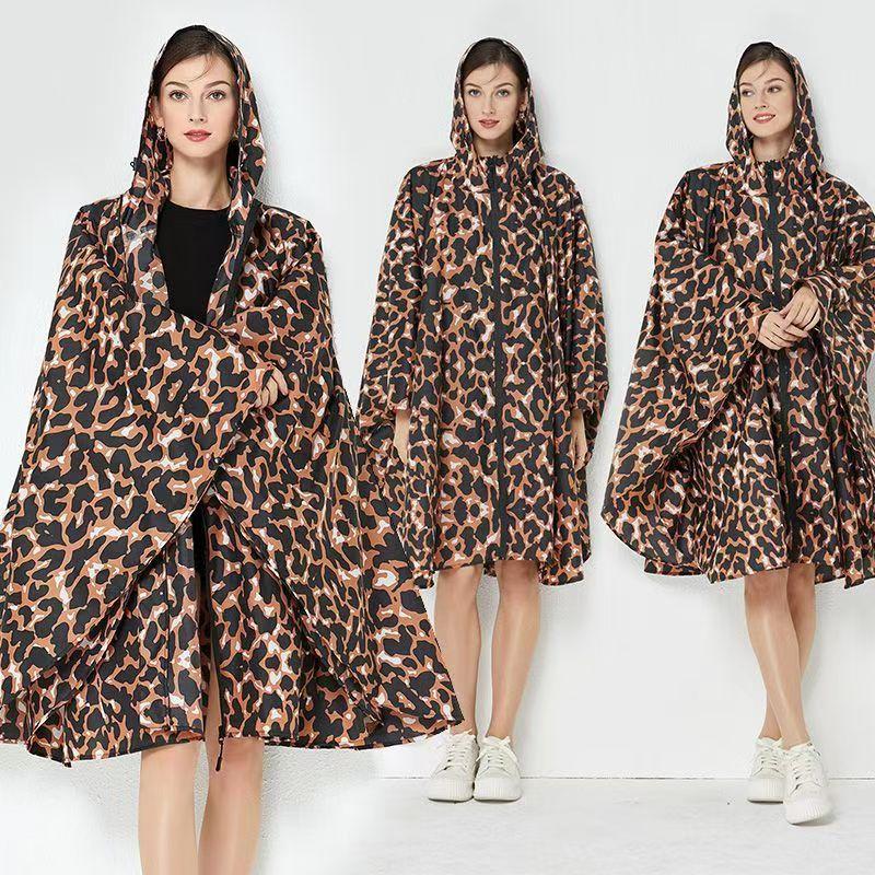 Fashion Big Size Women Leopard Raincoat Lightweight Rain Coat Poncho Ladies Waterproof Cloak Raincoats Adults Windproof Rainwear