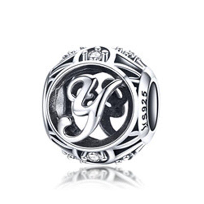 BAMOER Круглые шармы из стерлингового серебра 925 "Латинский алфавит"