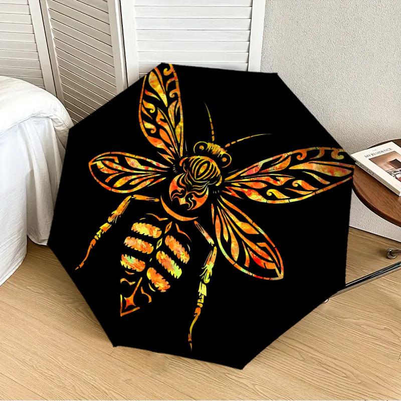 1 шт. Автоматический складной зонт Bee Art - Компактный, 8 ребер, Прочный пластик и железо, Легкий для ежедневного использования на улице, Праздничный подарок024