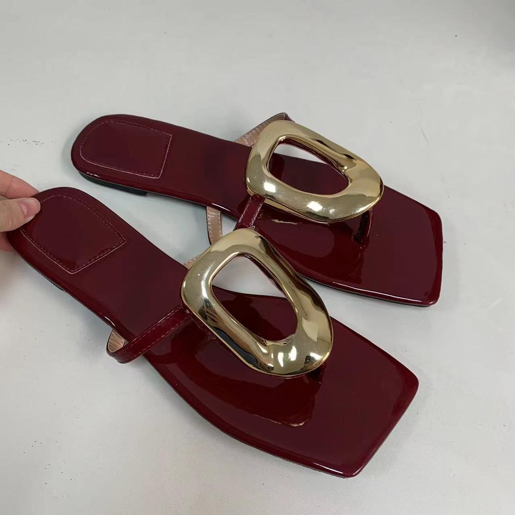 Fashion Ladies Slippers Outside Metal Chain Flats 2024 Women Flip Flops New In Summer Casual Slides Beach Female Shoes For Slippers