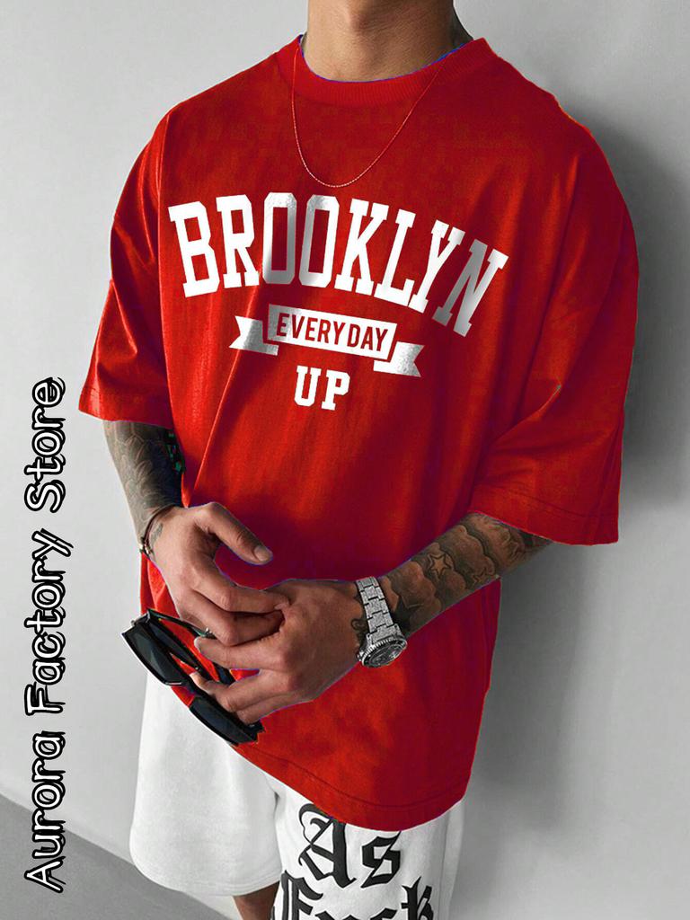 Летняя мужская хлопковая футболка с принтом Brooklyn, топы, футболки, мужская мода, надпись, футболка с коротким рукавом, одежда, уличная одежда Харадзюку