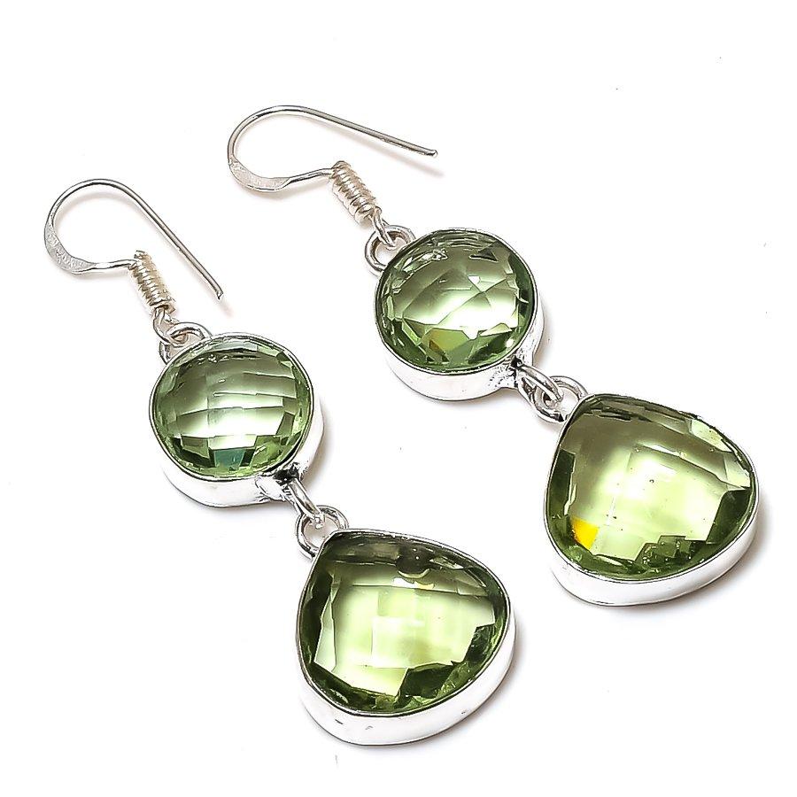 Green Amethyst Gemstone Handmade 925 Sterling Silver Jewelry Earring 2.21" Z7q22