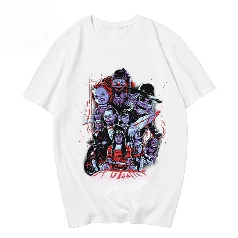2025 Autumn and Winter Heavy Horror Style Character Printing T-shirt Men's and Women's Pure Cotton Fashion Personalized T-shirt