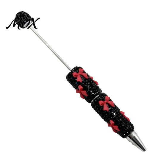 Bow Tie Pen Glitter Beadable Ballpoint Pen, Rhinestone Beaded Handmade DIY Supplies Bling Black Ink Pens for Making, School Office