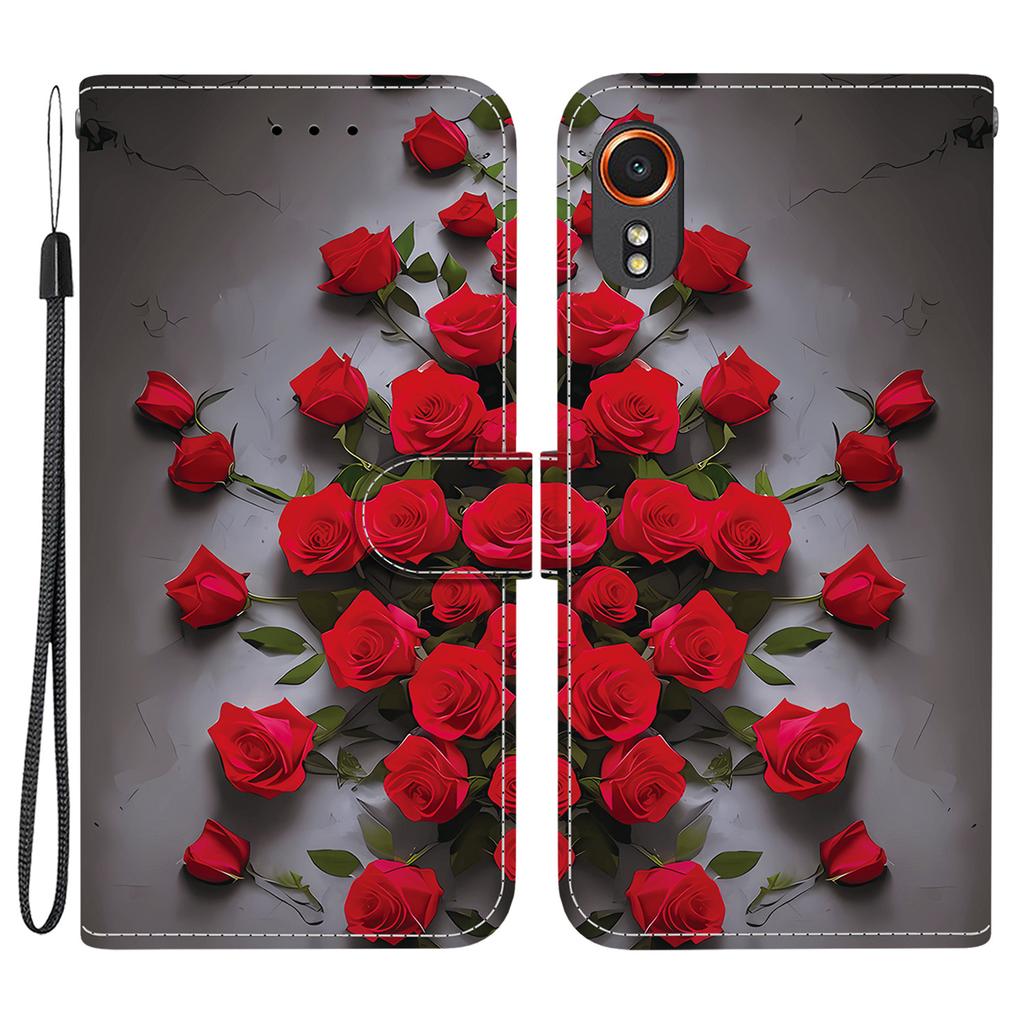 For Samsung Galaxy Xcover7 Leather Case Stand Wallet Pattern Printing Phone Cover with Wrist Strap