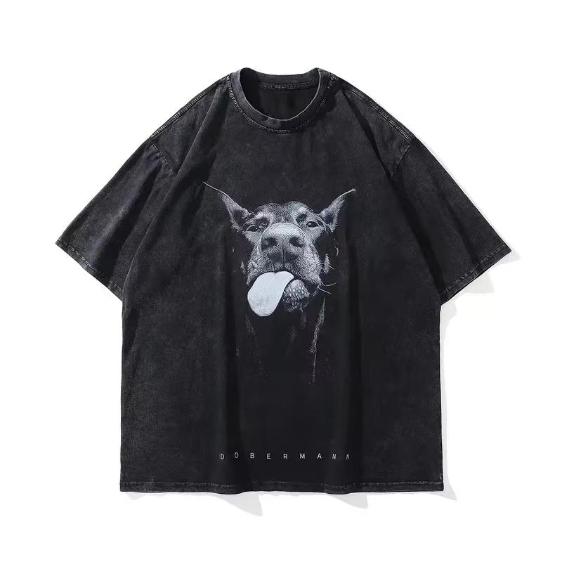 Уличная одежда Beast Rottweiler Dog Vintage Black Washed T-Shirt T-Shirt Punk Gothic Loose Harajuku Top Oversize Yk2 Tee Unisex