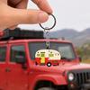 Cartoon RV Shape Keychain, Contrasting Color Keyring Accessories for Travel Trailers, Enameled Metal Retro Camping Car Keychain