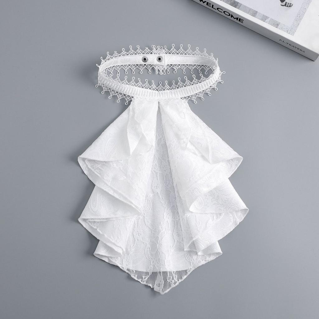 Black/White Lace Floral Neck Ties for Mens Suit Shirt Detachable Collar Scarf for Womens Gentleman Removable Fake Collar Tie