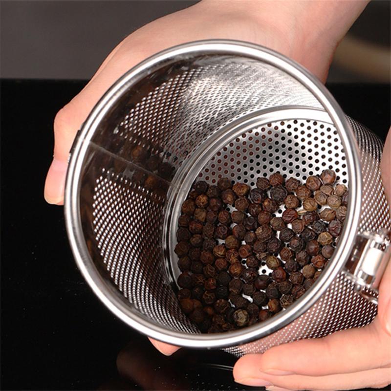Корзина для приправ из нержавеющей стали с круглым отверстием, мелкоячеистое сито для пищевых продуктов, коробка для специй для готовки, домашний шлакоотделитель, дуршлаг для рассола, фильтр