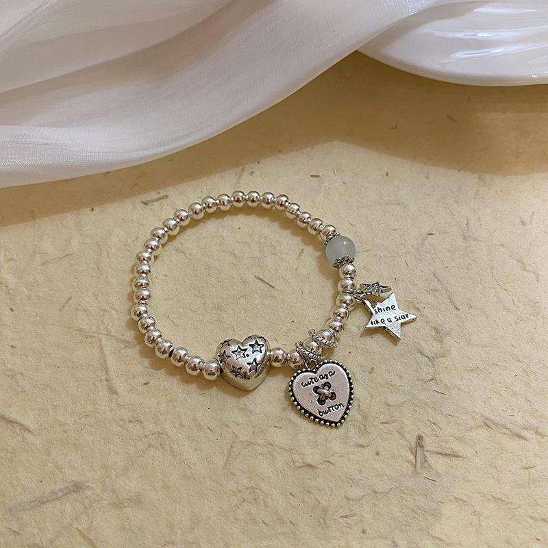 Новый серебряный браслет с подвеской в ​​виде звезды из бисера, модный эластичный браслет из веревки для женщин и девочек, ювелирный подарок