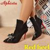 Aphixta Crystals Flower Winter Stilettos Heels Boots Zip Теплые женские ботинки Just For You с надписью Flock Shoes Super Big Size 50