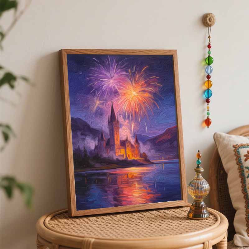 Набор для цифровой живописи маслом ручной работы DIY painting замок фейерверк озеро пейзаж домашний декор painting