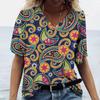 Vintage Print Top Women Short Sleeved Streetwear Summer Tee Women's Fashion Casual V Neck T Shirts Y2k Oversized Female Clothing