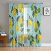 Yellow Lemon Green Leaf Fruit Tulle Sheer Window Curtains for Living Room Kitchen Children Bedroom Voile Hanging Curtain