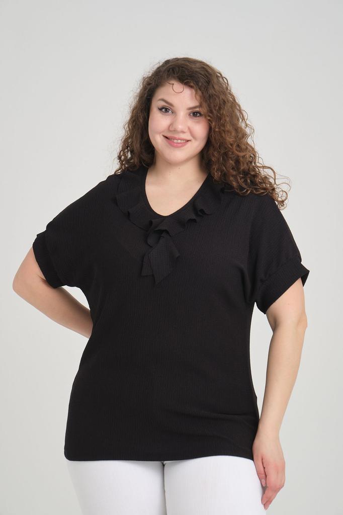 Women's Big Size Blouse Black Shawl Collar Plus Size Blouse