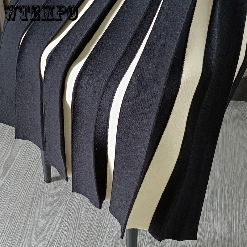 2023 Женская вязаная юбка до половины тела, женская темпераментная высокая талия, цвет по буквам, длинная плиссированная юбка с абзацем