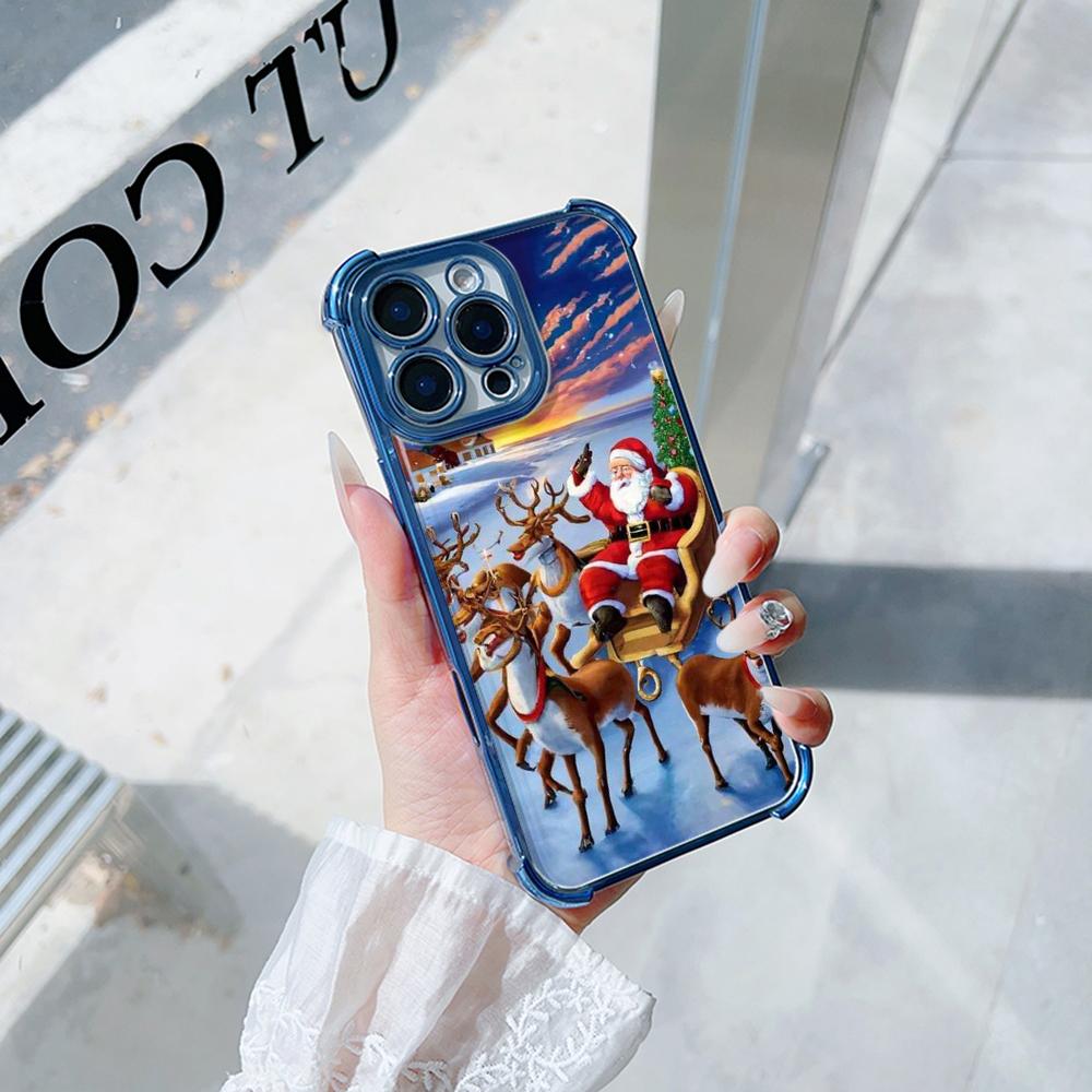 Чехлы для телефонов Ae111 Merry Christmas design с гальваническим покрытием из ТПУ для Xiaomi 11 Lite 5G Redmi Note 13 11 Pro 12C 9S 14C Huawei с защитой на четыре угла