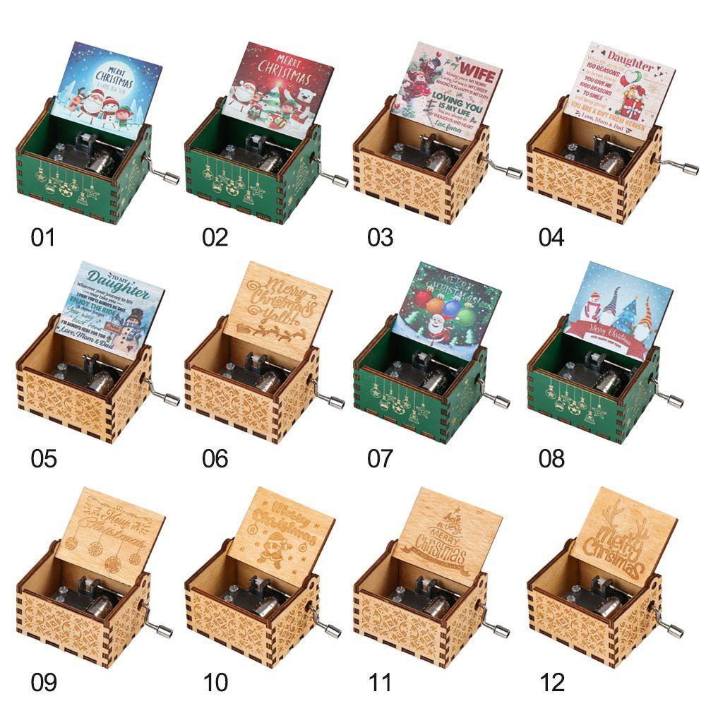 Gifts Wooden New Year Musical Boxes Music Box Merry Christmas Hand Crank