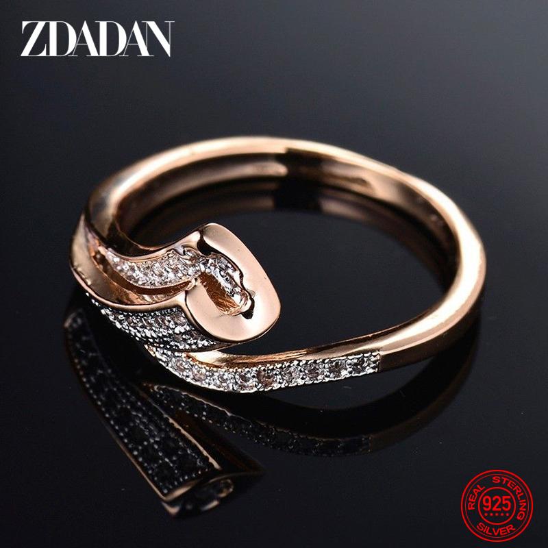 ZDADAN 925 Silver 18K Gold Zircon Rings For Women Fashion Jewelry