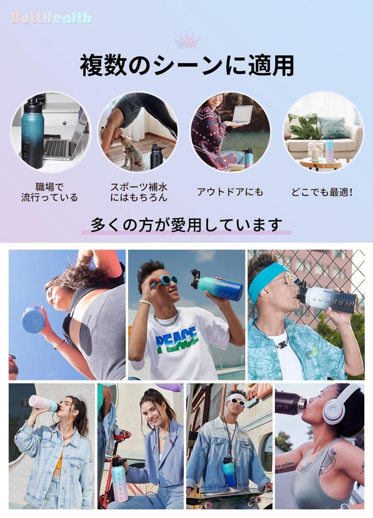 Бутылка BottHealth Insolated Water 1 Direct Leak SUS304 из нержавеющей стали с вакуумной изоляцией для спорта, легкая в использовании, с широким горлом, нержавеющая сталь, с горным верхом, черная, литр,