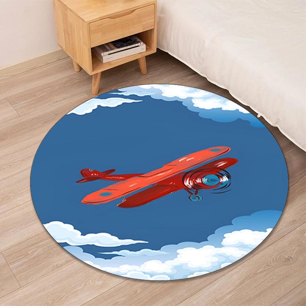 Cute airplane Printed Round Rug Carpet Chair Rug Area Rug Entryway Doormats,for Office Chair Living Room Bedroom Kitchen Room.