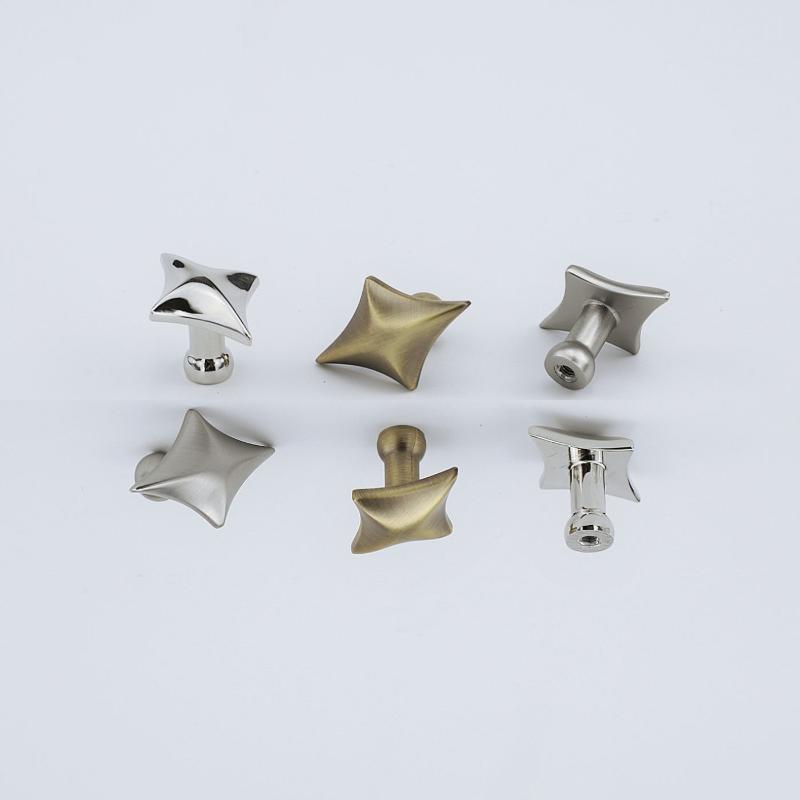 Four Point Star Cabinet Knobs Zinc Alloy Modern Minimalist Furniture Handles Gloss Silver Compact Star-Shaped Drawer Pulls