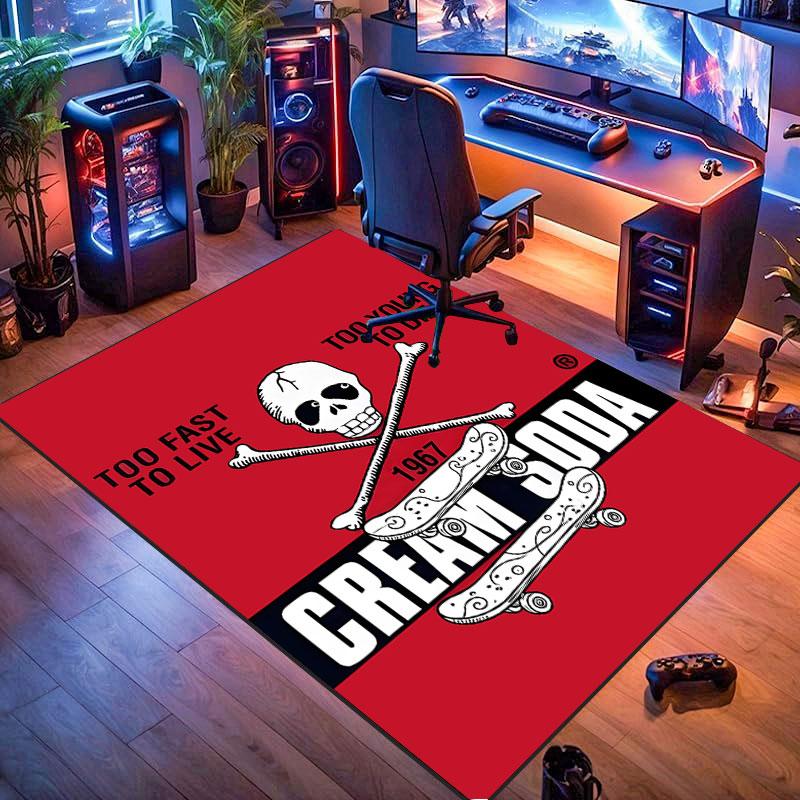 Cream soda skull-themed rug, suitable for living room, bedroom, game room, computer room and home décor.