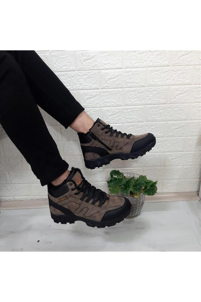 Men's Fashion Flat Heeled Bootie Bootie Mink Black Furry Zipper Non-Slip Boots Shoes