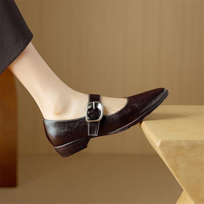 Fashion New Spring/summer Split Leather Woman Shoes Round Toe Low Heel Women Pumps Shoes for Women Fashion Mary Jane Shoes Chunky Heels