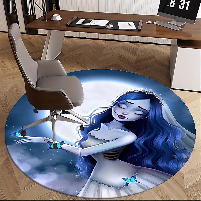 Elegant Blue Butterfly Moon Chair Mat Round Carpet for Home Decor, Office Use, Living Room, Bedroom, Gift Idea0146b