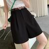 Stylish and Breathable Cotton-Linen Work Shorts for Women, Fashionable High Waist and Loose Fit Wide-Leg Pants