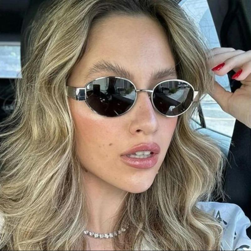 Модные Ретро Овальные Солнцезащитные Очки для Женщин Винтажная Металлическая Маленькая Оправа Модные Солнцезащитные Очки Женские Роскошные Маленькие Оправы Из Металлического Сплава Классические Оттенки UV400 Очки