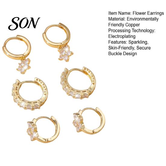 Versatile Earring Set for Daily Wear 3 Pairs Star Zirconia Flower Drop Earrings, Minimalist Dangle Earrings Trendy Jewelry Office Commute Women,