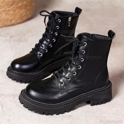 Женские полусапожки 2025 Осень/Зима Новые Мягкая Кожа Ретро Британский Стиль Повседневные Ботинки на Толстой Подошве из Матовой Кожи