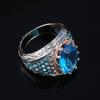 Luxury Big Sky Blue Oval CZ Women Finger Rings Noble Birthday Party Anniversary Gift Ring for Lady Bright Classic Jewelry