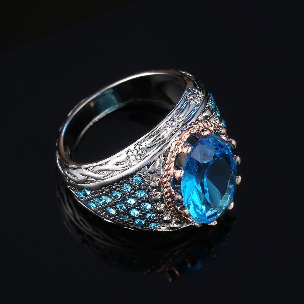 Luxury Big Sky Blue Oval CZ Women Finger Rings Noble Birthday Party Anniversary Gift Ring for Lady Bright Classic Jewelry