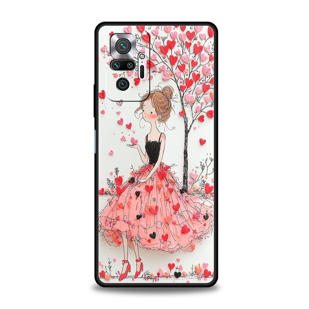 Cartoon Girl Phone Case Cover for Redmi 14C 10C Note 15 14 13 12 10 11 K40 Pro Plus 5G Soft TPU Shockproof Shell Funda Capas Bag