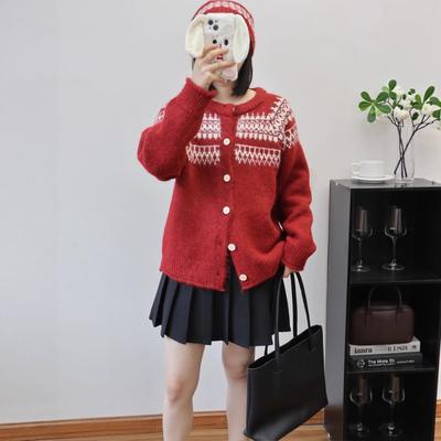 Осень и зима новый с шапкой жаккардовый вязаный кардиган Fair Isle дизайнерский свободный мягкий восковой свитер куртка женский