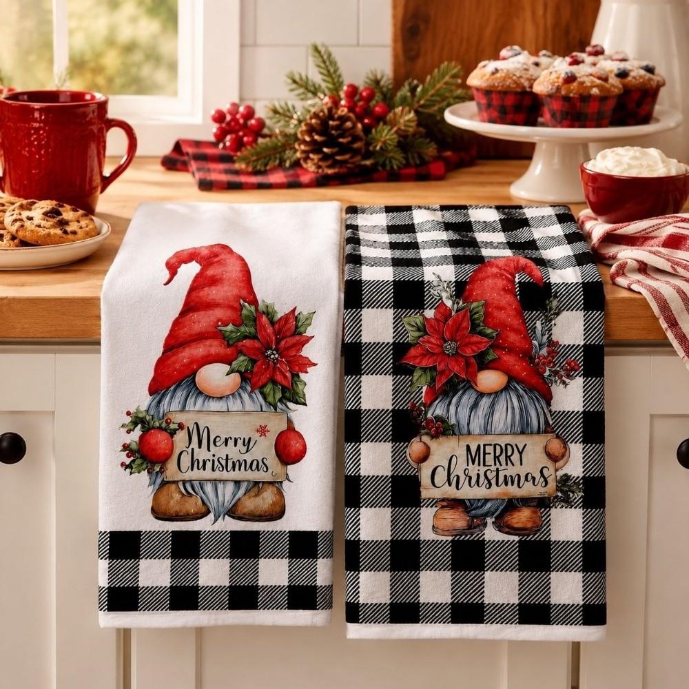 2pcs Absorbent Christmas Kitchen Towels Reindeer Cleaning Cloth Xmas Hand Towels  Winter Home
