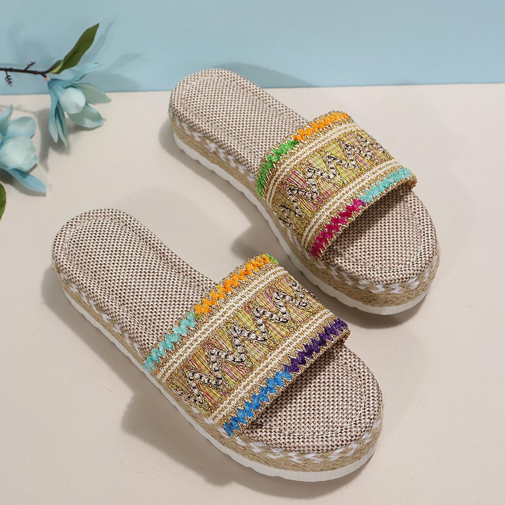 Women's Wedge Sandals  Fish Mouth Wedge Sandals Woven Hemp Rope Thick-soled Comfortable Sponge Cake Slippers