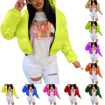 Женская и зимняя однотонная зеркальная молния из искусственной кожи с воротником-стойкой и однотонным зеркальным узором