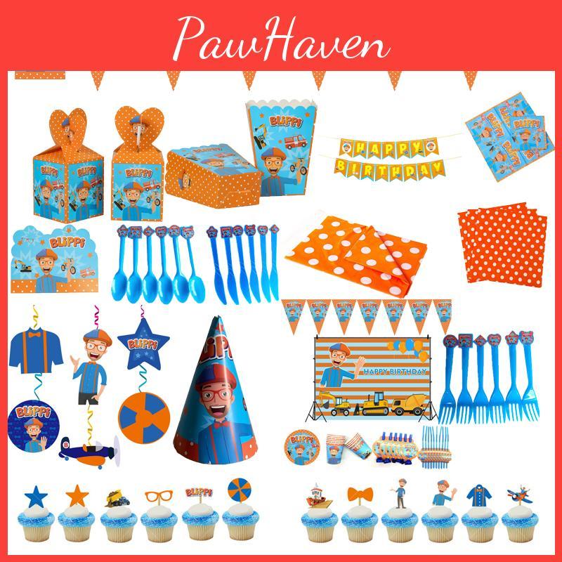 Blippi Birthday Party Supplies Paper Cups Plates Banner Straw Kids Balloon Decor