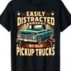 Easily Distracted By Old Pickup Trucks Tshirt Retro Truck Graphic Tee Premium Cotton Casual Crewneck Top For Men