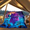 1pc Tiger Fantasy Flowers Throw Blanket Polyester Fiber, Lightweight Flannel, Soft & Warm, All Season Use for Outdoor, Camping Digital Print