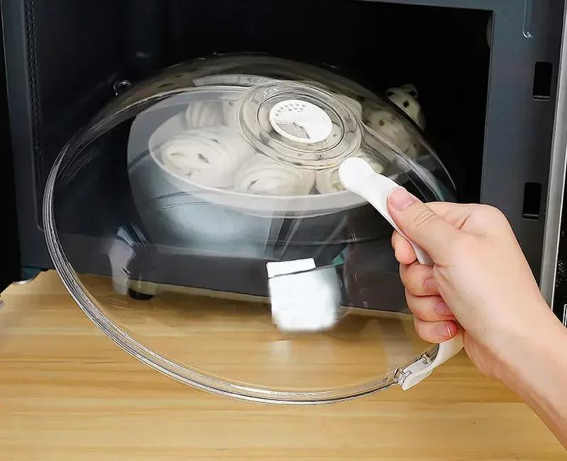 Защита от брызг в микроволновой печи, термостойкая крышка для подогрева пищи с отверстием для выпуска пара и ручкой, прозрачная крышка для тарелки