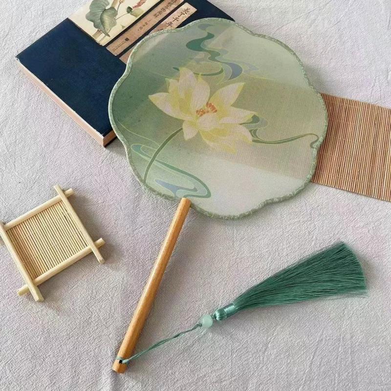 New Style Ancient-Style Semi-Transparent Round Fan for Dance, Hanfu Traditional Round Fan, Retro Classical Dance Chinese-Style Fan